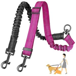 Two Dog Training Leash with Adjustable Straps and Shock Absorbing Bungee