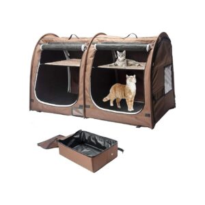 Two-Door Portable Kennel for Small Dogs and Cats with Foldable Litter Box