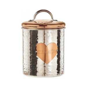 Two Tone Metal Treat Storage Canister, 38 Ounces, Rose Gold Lid, 5 x 5 x 7 Inches