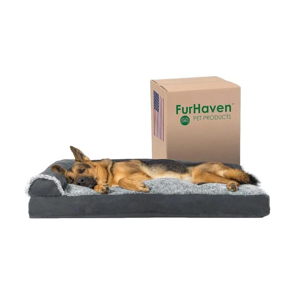 Two-Tone Soft Plush Faux Fur and Suede Dog Bed for Large Pets