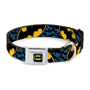 UP Bat Signal Blue Black Yellow Dog Collar with Buckle Closure and Polyester Webbing