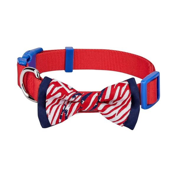 US Flag Inspired Dog Collar with Detachable Bowtie and Adjustable Neck 5-20