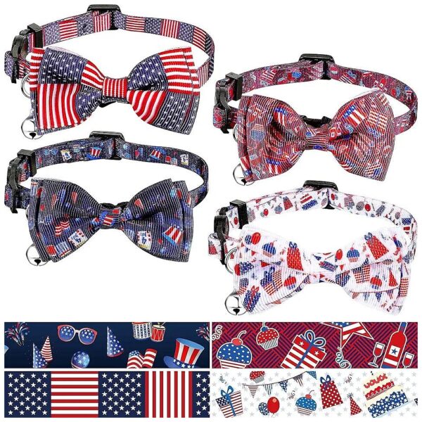 US Flag Star Stripe Balloon Patterned Adjustable Cat Collar with Bell for Kitten Costume