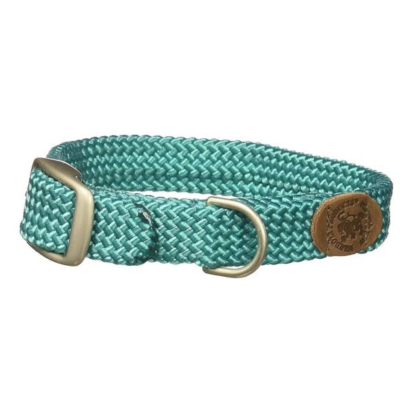 USA Made Double Braid Dog Collar in 1 in x 18 in Teal Satin Nickel