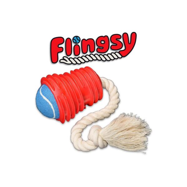 USA Made Natural Cotton Rope Dog Ball Launcher and Tug Toy for Fetch and Play