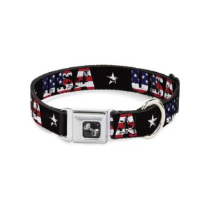 USA Star Black Dog Collar Seatbelt Buckle 16 to 23 Inches Wide Multicolor