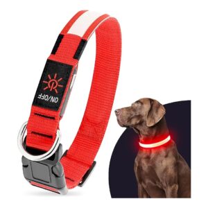 USB Rechargeable Red Nylon LED Dog Collar for Longer Use