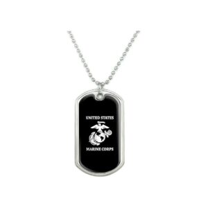 USMC White Black Officially Licensed Military Dog Tag Pendant with Long Chain