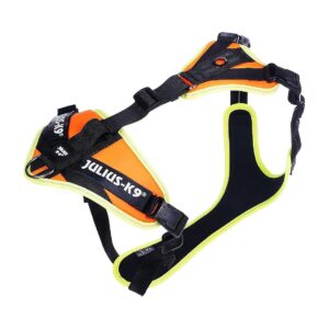 UV Orange Neon Edge Nylon Dog Harness with Adjustable Points and Elastic Leash Fastener