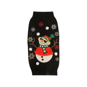 Ugly Holiday Sweater with Black Snowman Applique for Large Dogs