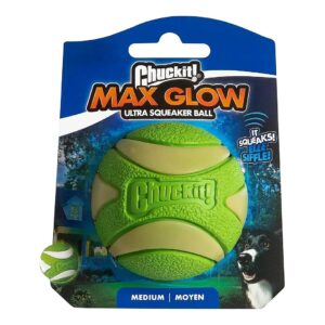 Ultimate Medium Glow Squeaker Ball for 20-60 Lb Breeds, Fast Recharge, Patented Safety