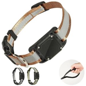 Ultimate Reflective Dog Tracker Collar with AirTag Case in Small Brown Size