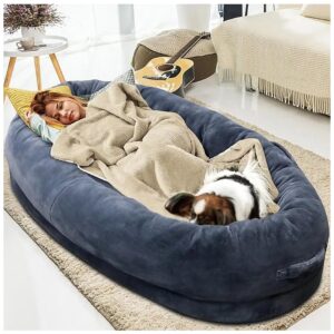 Ultra Soft Plush Faux Fur and Polyester Giant Dog Bed for People, 67"x38"x12" Large Size