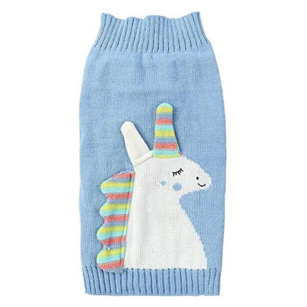 Unicorn Costume for Large Dogs Blue, 19'' Back Length, Holiday Sweater