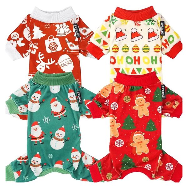 Unique 4 Piece Dog Christmas Set with Santa Claus Snowman Themes