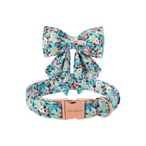 Unique Adjustable Cotton Dog Collars with Blue Bowtie Attachable to Durable Cotton Fabric