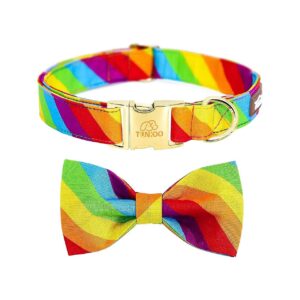 Unique Adjustable Cotton Rainbow Collar with Cartoon Bow Tie for Small Medium Large Dogs