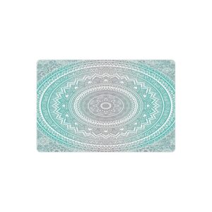 Unique Aqua Grey Rectangular Pet Mat with Tribal Artwork and Non-Slip Rubber