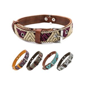 Unique Aztec Embroidered Leather Dog Collar for Small Medium Large Dogs Puppy Pets