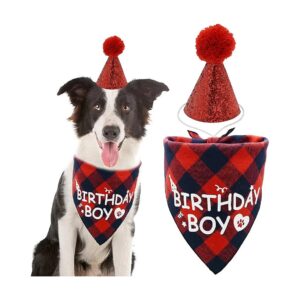 Unique Birthday Boy Print Triangle Scarf Dog Bibs for Small Medium Large Pets Red