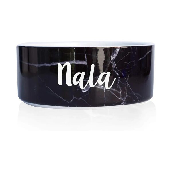 Unique Black Marble Ceramic Dog Bowl with Your Pet's Name, Monogrammed and Personalized