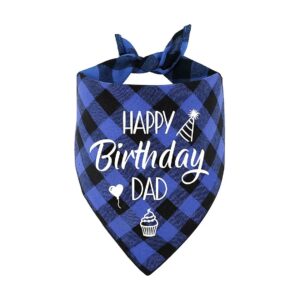 Unique Blue Plaid Dog Bandana for Happy Birthday Dad Dog Gift or Photo Prop Accessories