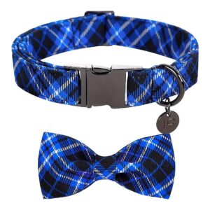 Unique Blue Plaid Patterned Dog Bowtie Collar for Large Girl Boy Dogs