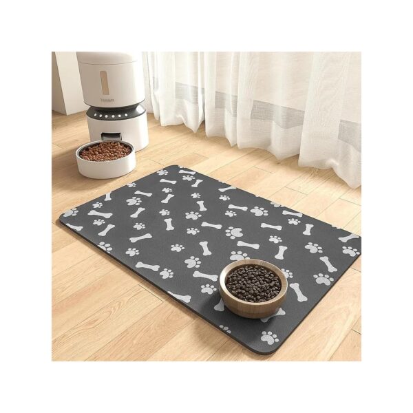 Unique Dark Grey Pet Feeding and Watering Mat for Style-Conscious Pet Owners