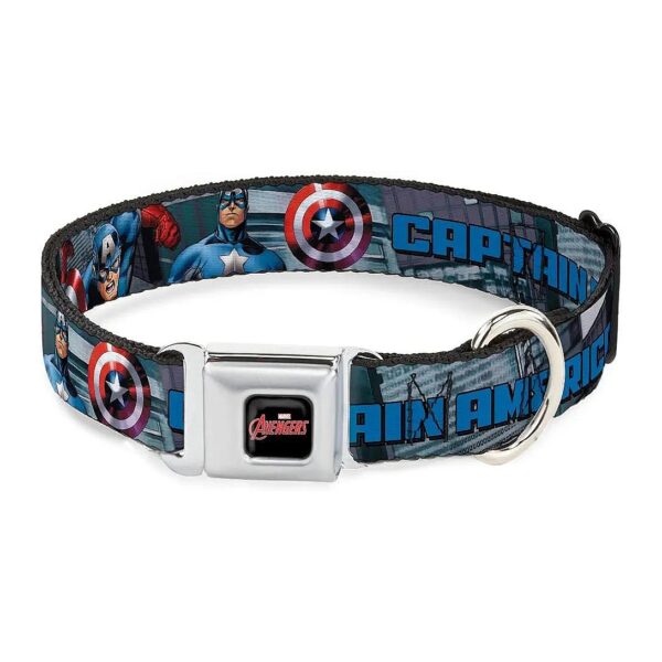 Unique Dog Collar with Avengers Logo and Cityscape Design