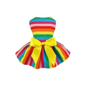 Unique Dog Dress with Rainbow Stripes and Comfortable Fit for Small Dogs