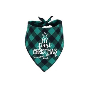 Unique First Christmas Dog Bandana for Small Medium Large Dogs with Buffalo Plaid Design