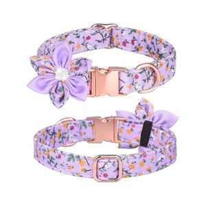 Unique Floral Pattern Dog Collar with Adjustable Length and Detachable Rhinestone Flower