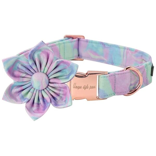 Unique Flower Pattern Dog Collar with Detachable Flower Bow and Adjustable Design