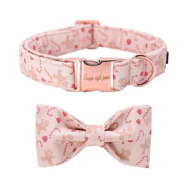 Unique Gingerbread Man Cotton Dog Collar with Adjustable Bowtie for XX-Small Dogs