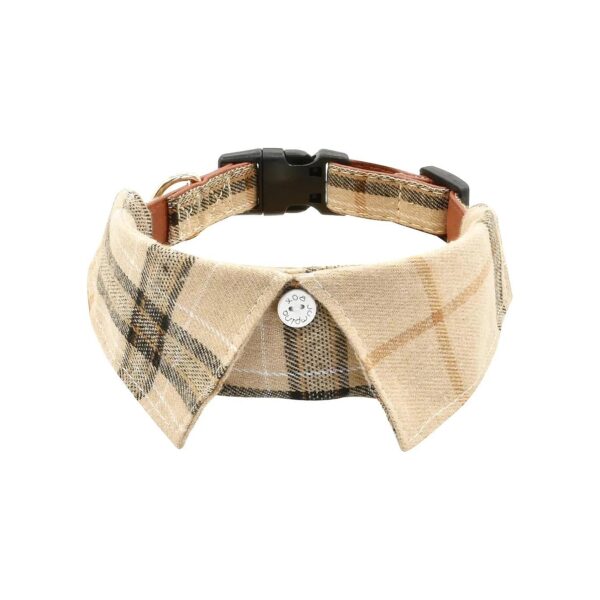 Unique Gray Plaid Dog Collar with Adjustable Cuffs and Soft Leather Lining