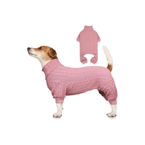 Unique Knitted Design Turtleneck Dog Sweater for Large Dogs Pink Solid Color