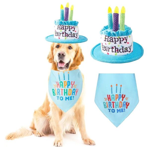 Unique Large Dog Birthday Cake Hat and Bandana Accessories Set