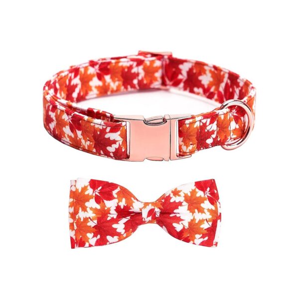 Unique Maple Leaf Pattern Dog Collar with Detachable Bow Tie for Small to Large Dogs