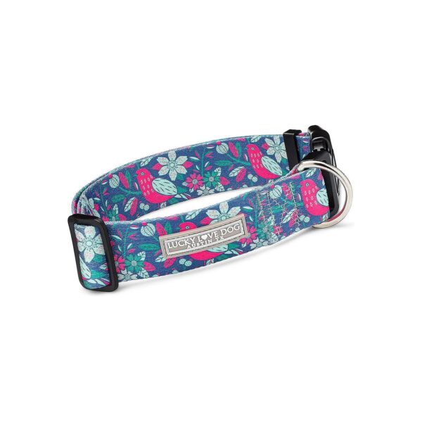 Unique Nylon Wide Collar with Vivid Pink, Mint, and Blue Flowers for Larger Dog Breeds