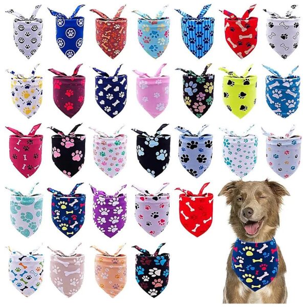 Unique Paw Print Dog Bandanas for Small Medium Pets Reversible and Adjustable Scarves