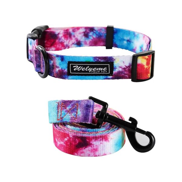 Unique Pink Tie Dye Dog Collar and Leash Set for Small to Large Dogs Medium Size