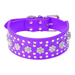 Unique Purple Rhinestone Studded Leather Dog Collar for Medium to Large Breed Dogs