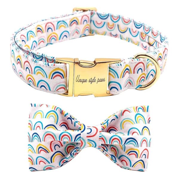 Unique Rainbow Color N Dog Collar with Comfortable Bowtie for Small Medium Large Dogs XS