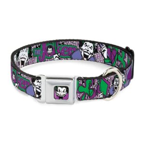 Unique Seatbelt Buckle Dog Collar with DC Comics Joker Face Logo and Velcro Closure