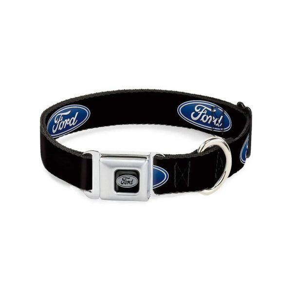 Unique Seatbelt Buckle Dog Collar with Ford Oval Logo Repeat Pattern