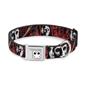 Unique Seatbelt Buckle Dog Collar with Jason Mask4 Design and Blood Splatter Colors