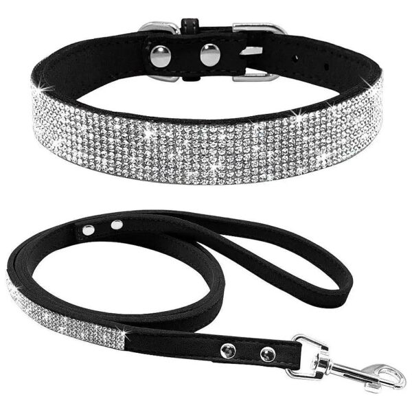 Unique Soft Leather Dog Collars and Leashes - Sparkling Rhinestone Jewels