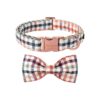 Unique Style Paws Cotton Dog Collar with Plaid Bow Tie for Pet Gift