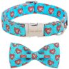 Unique Style Valentine's Day Dog Collar with Blue Heart Pattern and Adjustable Size