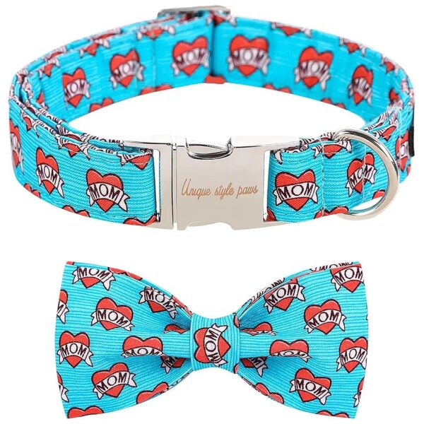 Unique Style Valentine's Day Dog Collar with Blue Heart Pattern and Adjustable Size